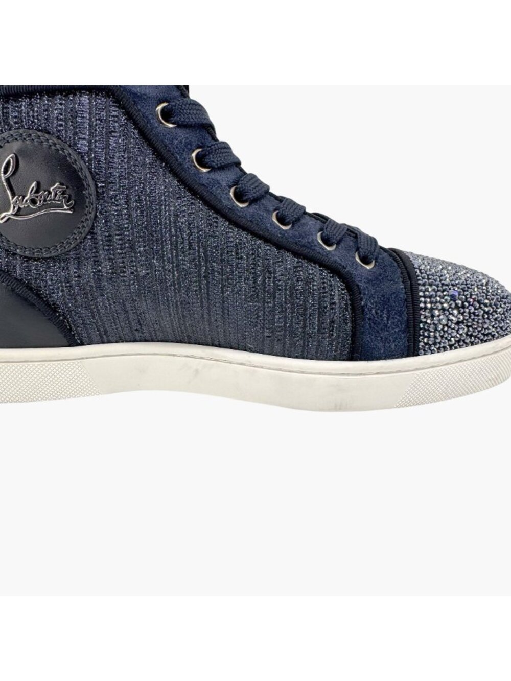 Christian Louboutin Louis Strass Sneaker Size 39 US 9 Navy Blue High Top Crystal - Picture 11 of 14